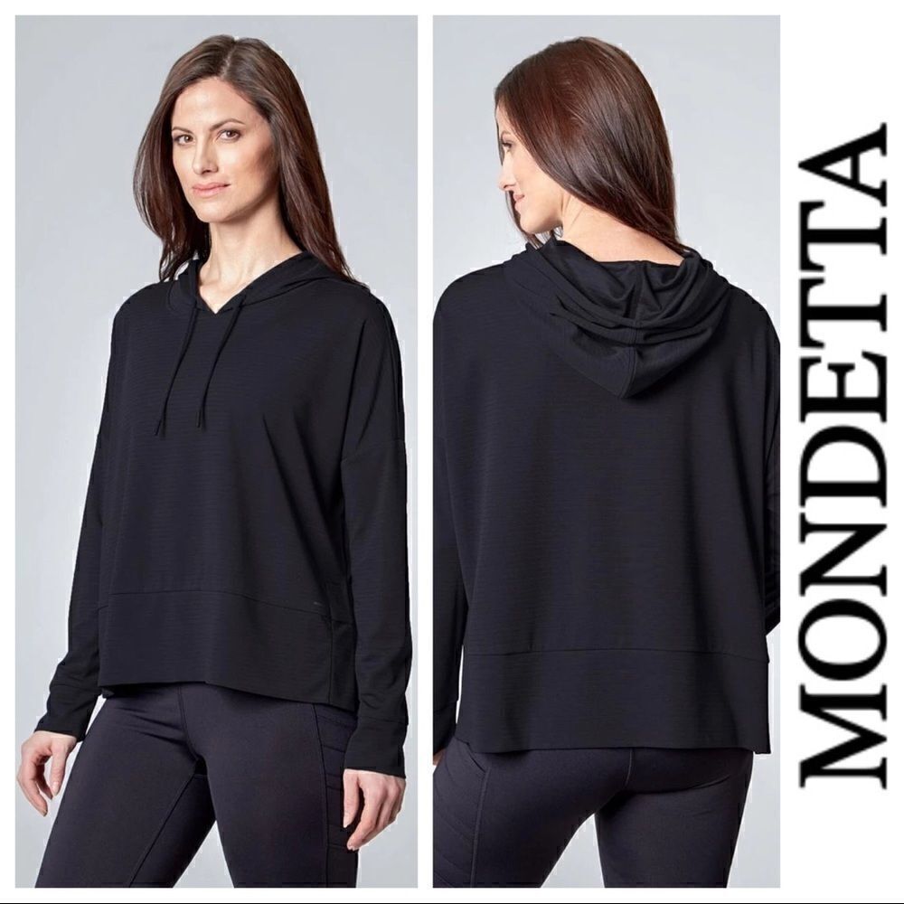 MONDETTA RIBBED Ladies Womens PERFORMANCE OTTOMAN HOODIE PULLOVER- COLOR BLACK